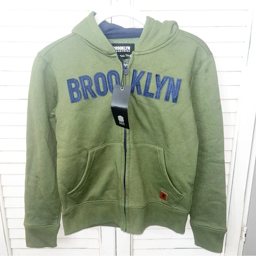 NWT Brooklyn Industries hooded appliqué spellout sweatshirt kids Rare 5-6 yrs